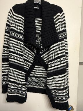 Express XS/S Black Fair Isle Shawl Collar Cardigan Sweater | Cozy Knit